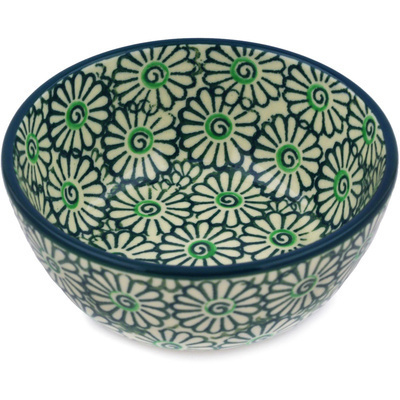 Polish Pottery Bowl 5&quot; Green Daisies