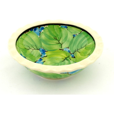 Polish Pottery Bowl 5&quot; Green Leaf UNIKAT