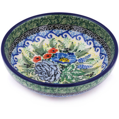 Polish Pottery Bowl 5&quot; Joyful Blue UNIKAT