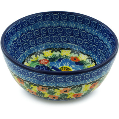 Polish Pottery Bowl 5&quot; Kisses Of Blue UNIKAT