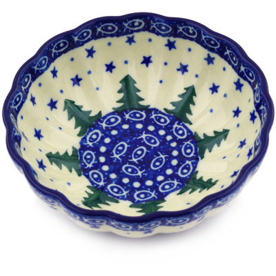 Polish Pottery Bowl 5&quot; Piney Forest UNIKAT
