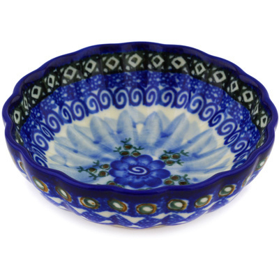 Polish Pottery Bowl 5&quot; Polish Blue Poppies UNIKAT