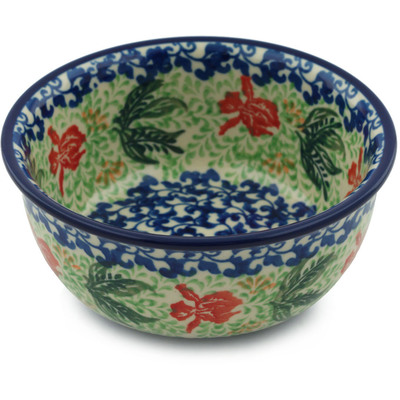 Polish Pottery Bowl 5&quot; Red Hibiscus
