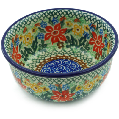 Polish Pottery Bowl 5&quot; Starflower Basket UNIKAT