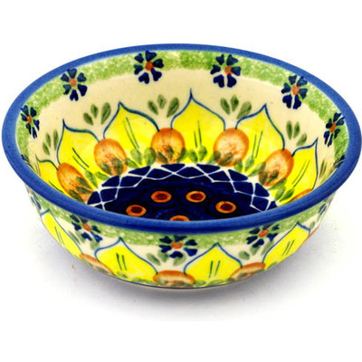 Polish Pottery Bowl 5&quot; Sunflower Power UNIKAT