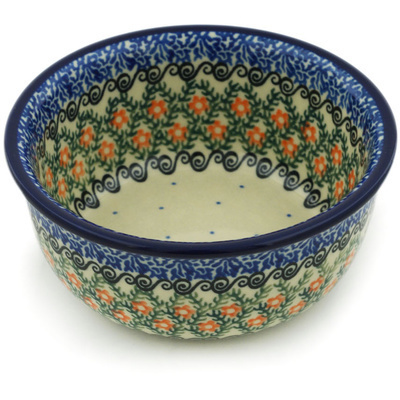 Polish Pottery Bowl 5&quot; Swirls And Flowers