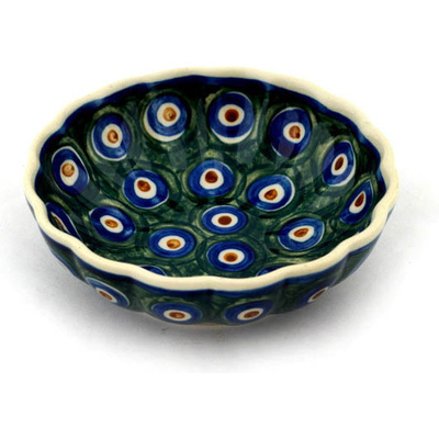 Polish Pottery Bowl 5&quot; Teal Peacock