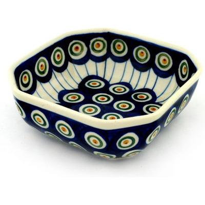 Polish Pottery Bowl 5&quot; Traditional Peacock
