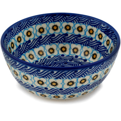 Polish Pottery Bowl 5&quot; Woven Blue Basket