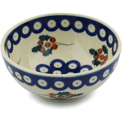 Polish Pottery Bowl 5&quot; Yellow Holly Berries