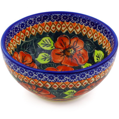 Polish Pottery Bowl 6&quot; Autumn Poppies UNIKAT