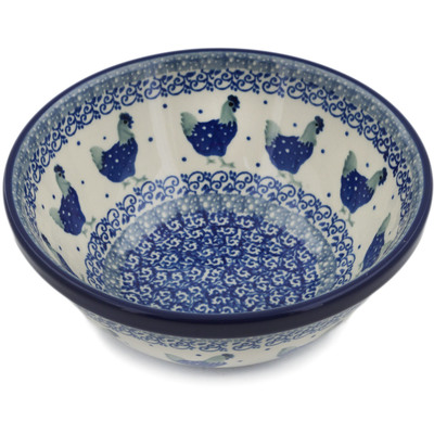 Polish Pottery Bowl 6&quot; Blue Chicken