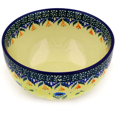 Polish Pottery Bowl 6&quot; Blue Dahlia