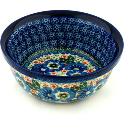 Polish Pottery Bowl 6&quot; Blue Morning Glory UNIKAT