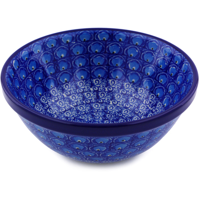 Polish Pottery Bowl 6&quot; Blue Peacock