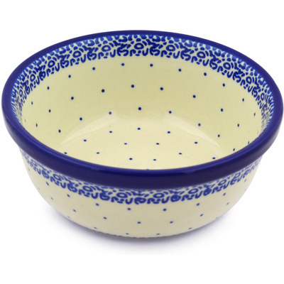 Polish Pottery Bowl 6&quot; Blue Polka Dot