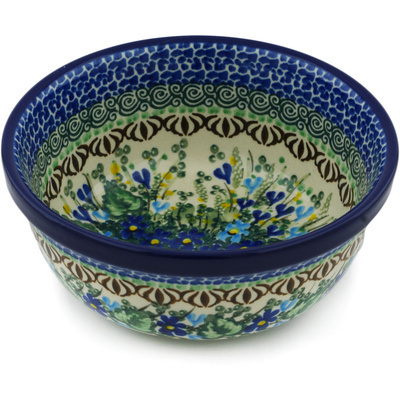 Polish Pottery Bowl 6&quot; Blue Violet Garden UNIKAT