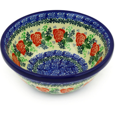 Polish Pottery Bowl 6&quot; Cabbage Rose Garden