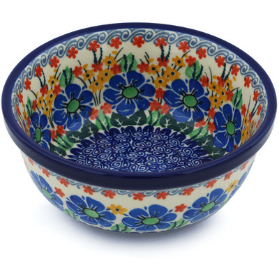 Polish Pottery Bowl 6&quot; Daisies And Sunflowers UNIKAT