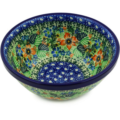 Polish Pottery Bowl 6&quot; Fern Flower Wreath UNIKAT