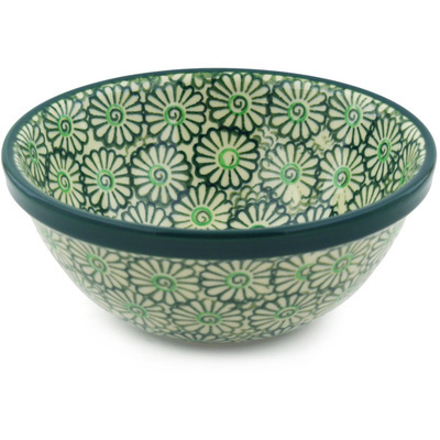 Polish Pottery Bowl 6&quot; Green Daisies
