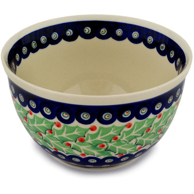 Polish Pottery Bowl 6&quot; Holly Berry Wreath