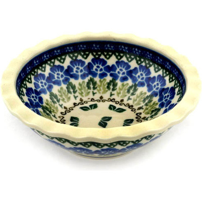 Polish Pottery Bowl 6&quot; Leaves And Flowers