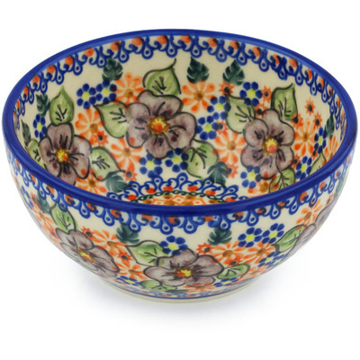 Polish Pottery Bowl 6&quot; Mauve Poppies UNIKAT