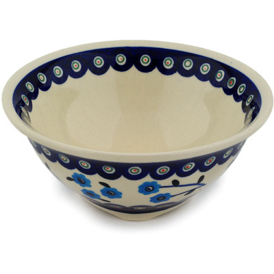 Polish Pottery Bowl 6&quot; Peacock Poppies