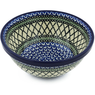 Polish Pottery Bowl 6&quot; Peacock&#039;s Web UNIKAT