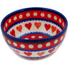 Polish Pottery Bowl 6&quot; Red Eyes With Hearts UNIKAT