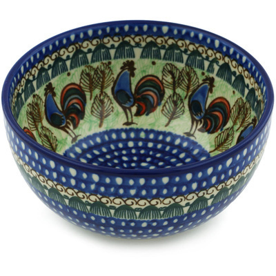 Polish Pottery Bowl 6&quot; Rooster Row UNIKAT
