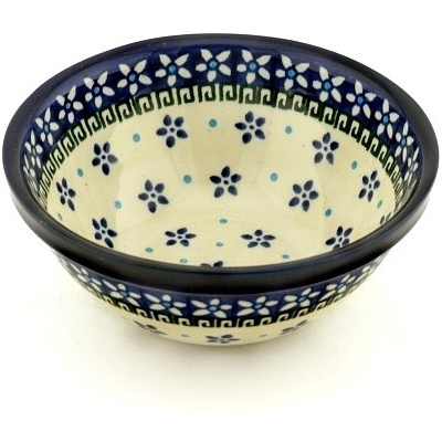 Polish Pottery Bowl 6&quot; Star Flower Dots