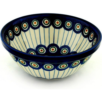Polish Pottery Bowl 6&quot; Traditional Peacock