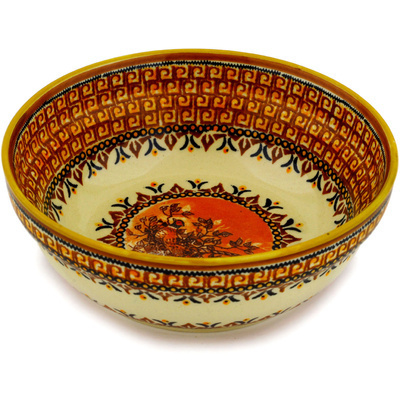 Polish Pottery Bowl 7&quot; Autumn Songbird UNIKAT