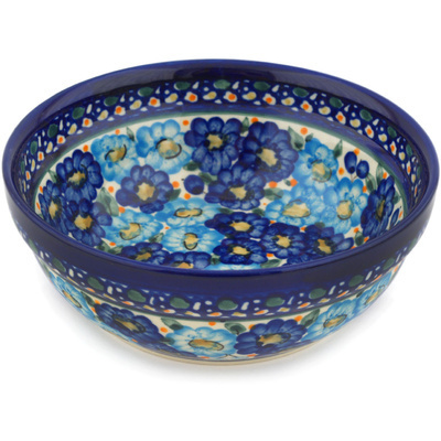 Polish Pottery Bowl 7&quot; Baby Blue Bouquet UNIKAT