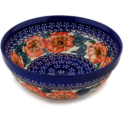 Polish Pottery Bowl 7&quot; Begonia Fields UNIKAT