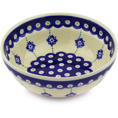 Polish Pottery Bowl 7&quot; Blue Boutonniere