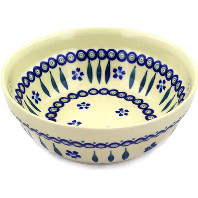 Polish Pottery Bowl 7&quot; Blue Flowering Peacock