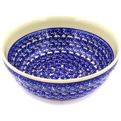 Polish Pottery Bowl 7&quot; Blue Lace Vines
