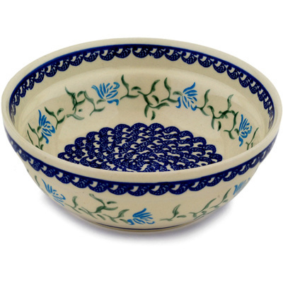 Polish Pottery Bowl 7&quot; Blue Rose Peacock
