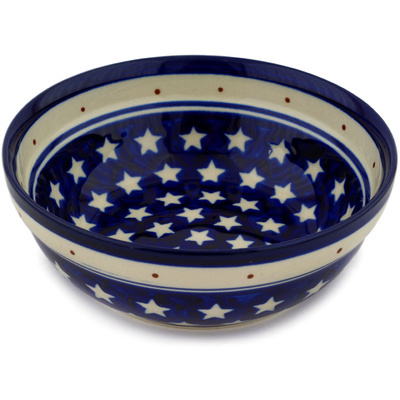 Polish Pottery Bowl 7&quot; Blue Star Americana