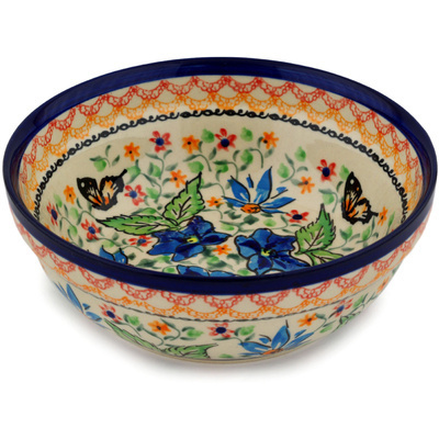 Polish Pottery Bowl 7&quot; Butterfly Meadow UNIKAT