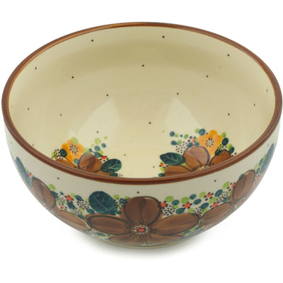 Polish Pottery Bowl 7&quot; Crown Of Brown UNIKAT