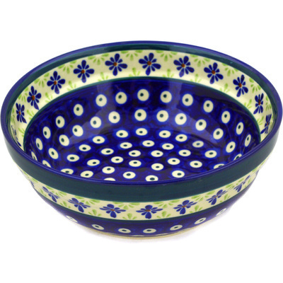 Polish Pottery Bowl 7&quot; Gingham Peacock