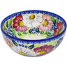 Polish Pottery Bowl 7&quot; Maroon Blossoms