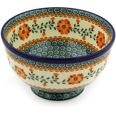 Polish Pottery Bowl 7&quot; Orange Poppies