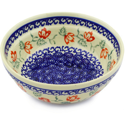Polish Pottery Bowl 7&quot; Red Daystar