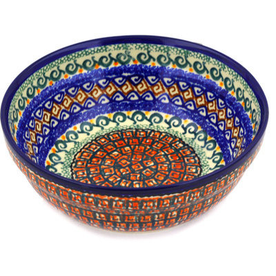 Polish Pottery Bowl 7&quot; Red Mosaic UNIKAT