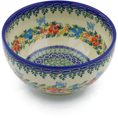 Polish Pottery Bowl 7&quot; Ring Of Flowers UNIKAT